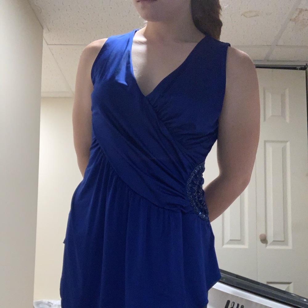 Blue Tank Top with Crystal Design